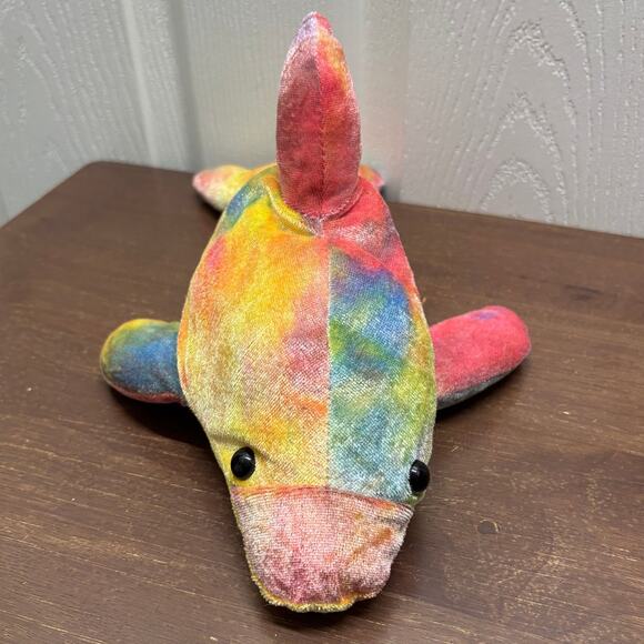 Tie-Dyed Dolphin Multicolor Stuffed Animal Lightweight Plush 13" - Picture 2 of 7